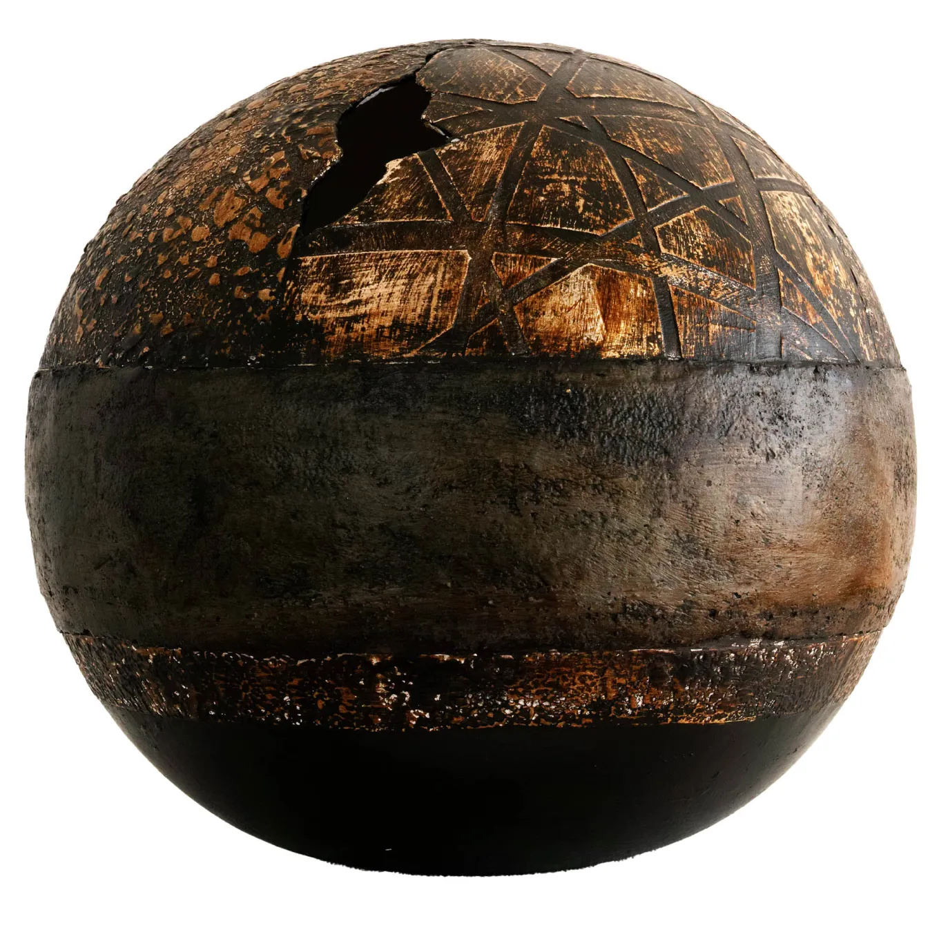 #96 Globo marrone con rilievi geometrici e floreali