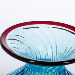 1950 Grande vaso Balloton azzurro con bordo bordeaux