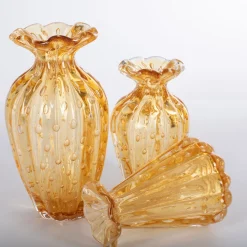 1950 Set di 3 vasi in ambra con bolle d'oro