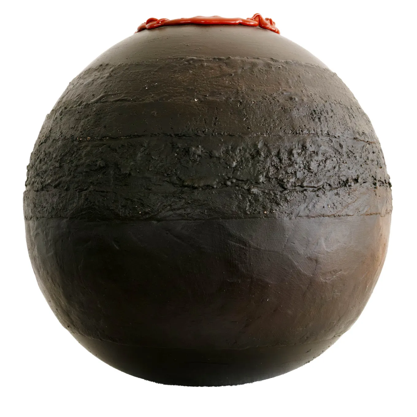#20 Sfera di cemento nero con accenti di lacca rossa