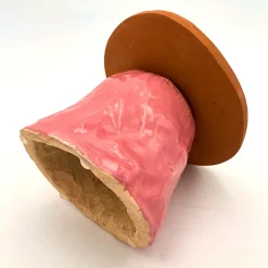 Alzata per torta Fungo Rock rosa e bianca lucida