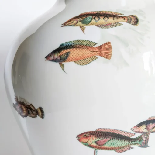 Amami Amphora Vaso in porcellana con pesci tropicali H32Cm