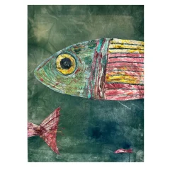 Arazzo Dipinto a Mano in Velluto Verde Big Fish