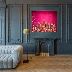 Arazzo Dipinto a Mano in Velluto Rosa Verba Volant