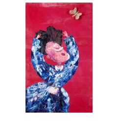Arazzo Dipinto a Mano in Velluto di Seta Butterfly Girl