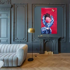 Arazzo Dipinto a Mano in Velluto di Seta Butterfly Girl