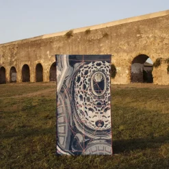 Arazzo double face Borromini in blu petrolio e Rosso Neues Rot