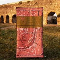 Arazzo double face Borromini in blu petrolio e Rosso Neues Rot