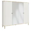 Armadio Bianco a 4 Ante con Specchio e Accenti in Metallo Oro