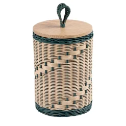 Barattolo Alto Goccia in Midollo Bicolore Blu/Naturale con Coperchio in Legno