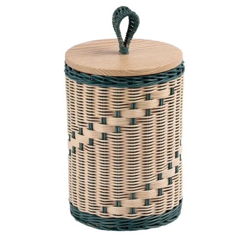 Barattolo Alto Goccia in Midollo Bicolore Blu/Naturale con Coperchio in Legno