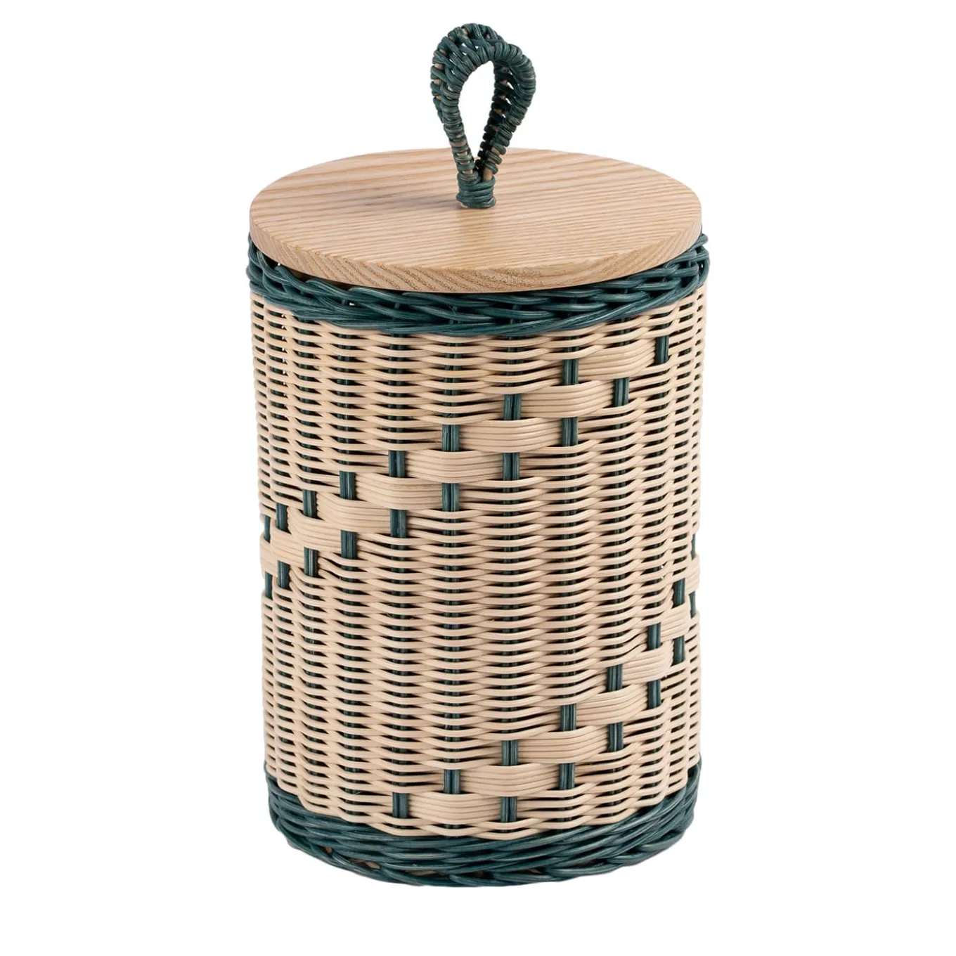 Barattolo Alto Goccia in Midollo Bicolore Blu/Naturale con Coperchio in Legno