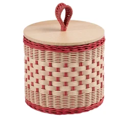 Barattolo Basso Perla in Midollo Bicolore Rosa/Naturale con Coperchio in Legno