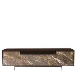 Barney Sideboard in Laccato Marrone con Ante in Marmo