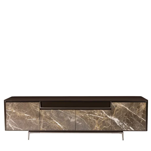Barney Sideboard in Laccato Marrone con Ante in Marmo