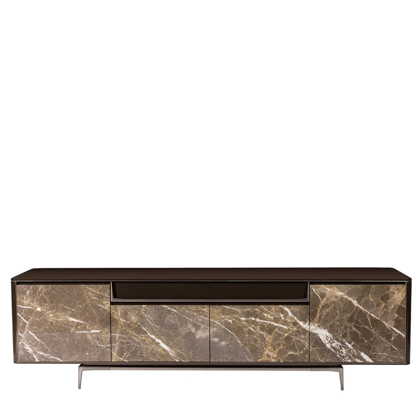 Barney Sideboard in Laccato Marrone con Ante in Marmo