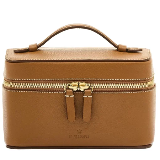 Beauty Case medio in pelle Gianduia