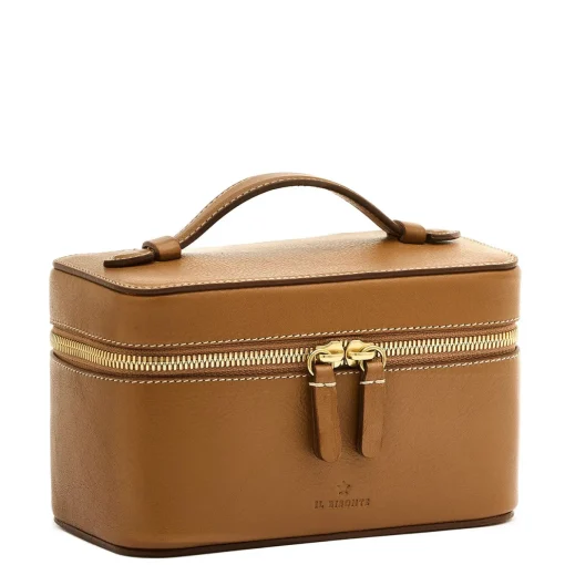 Beauty Case medio in pelle Gianduia