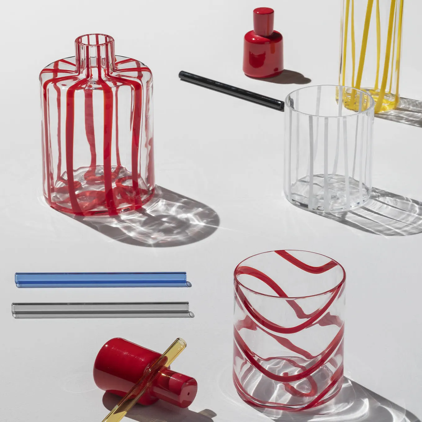 Bicchiere Tumbler in vetro Murano Cyrcus Esse Rosso e Trasparente