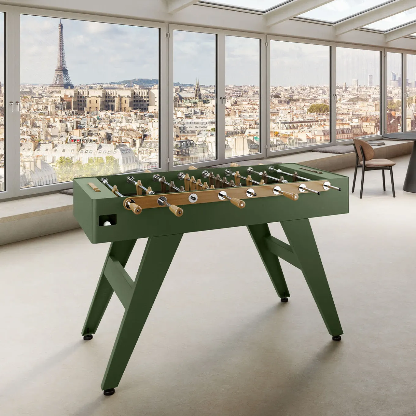 Biliardino Calciobalilla Boss in legno Iroko Verde