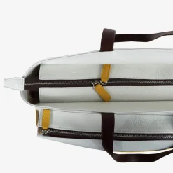 Borsa sportiva bianca/gialla/marrone con tasca a forma di racchetta da tennis