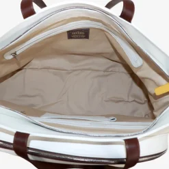 Borsa sportiva bianca/gialla/marrone con tasca a forma di racchetta da tennis