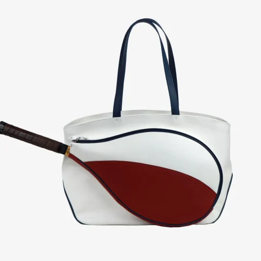 Borsa sportiva bianca/rossa/blu con tasca a forma di racchetta da tennis