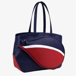 Borsa sportiva blu e rossa con tasca a forma di racchetta da tennis
