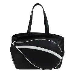 Borsa sportiva in bianco e nero con tasca a forma di racchetta da tennis