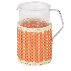 Brocca di vetro in pelle e rattan Marseille - Arancione