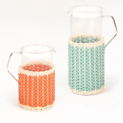 Brocca di vetro in pelle e rattan Marseille - Arancione