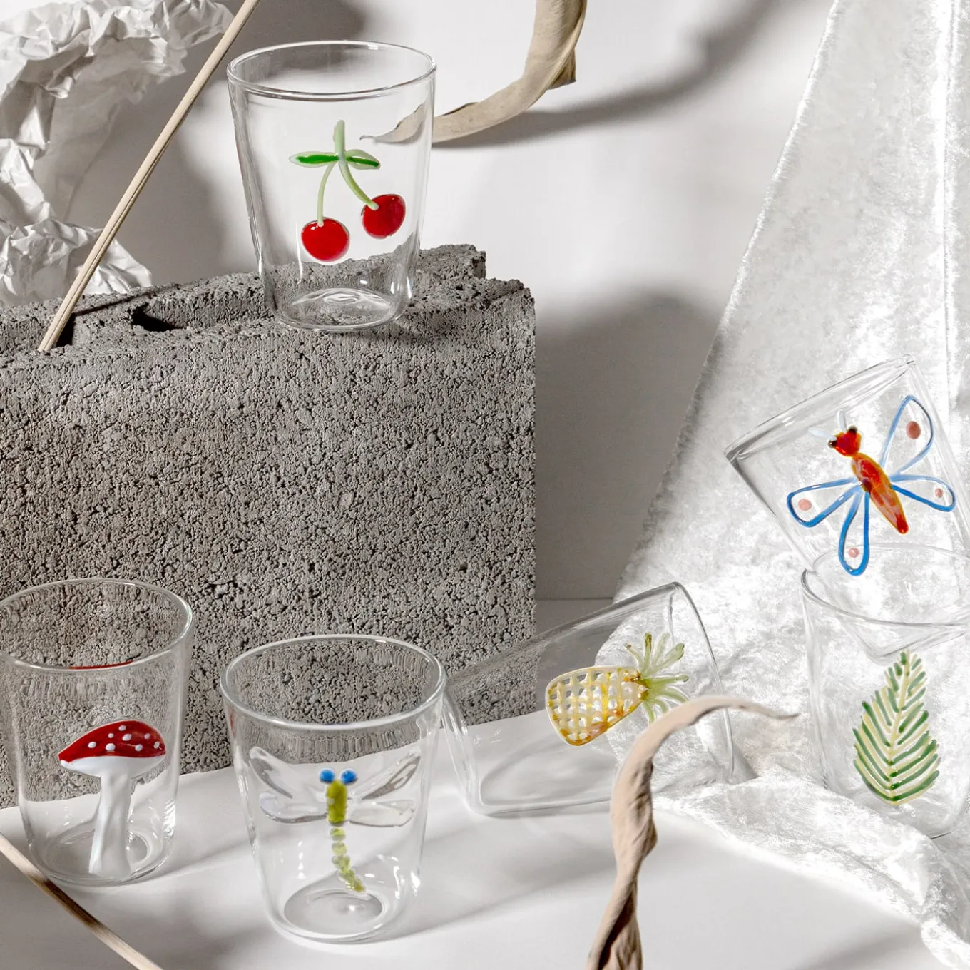 Cabinet De Curiosités Set di 6 bicchieri da acqua con elementi naturali