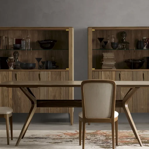 Cabinet Domino a 4 ante in vetro e noce canaletto