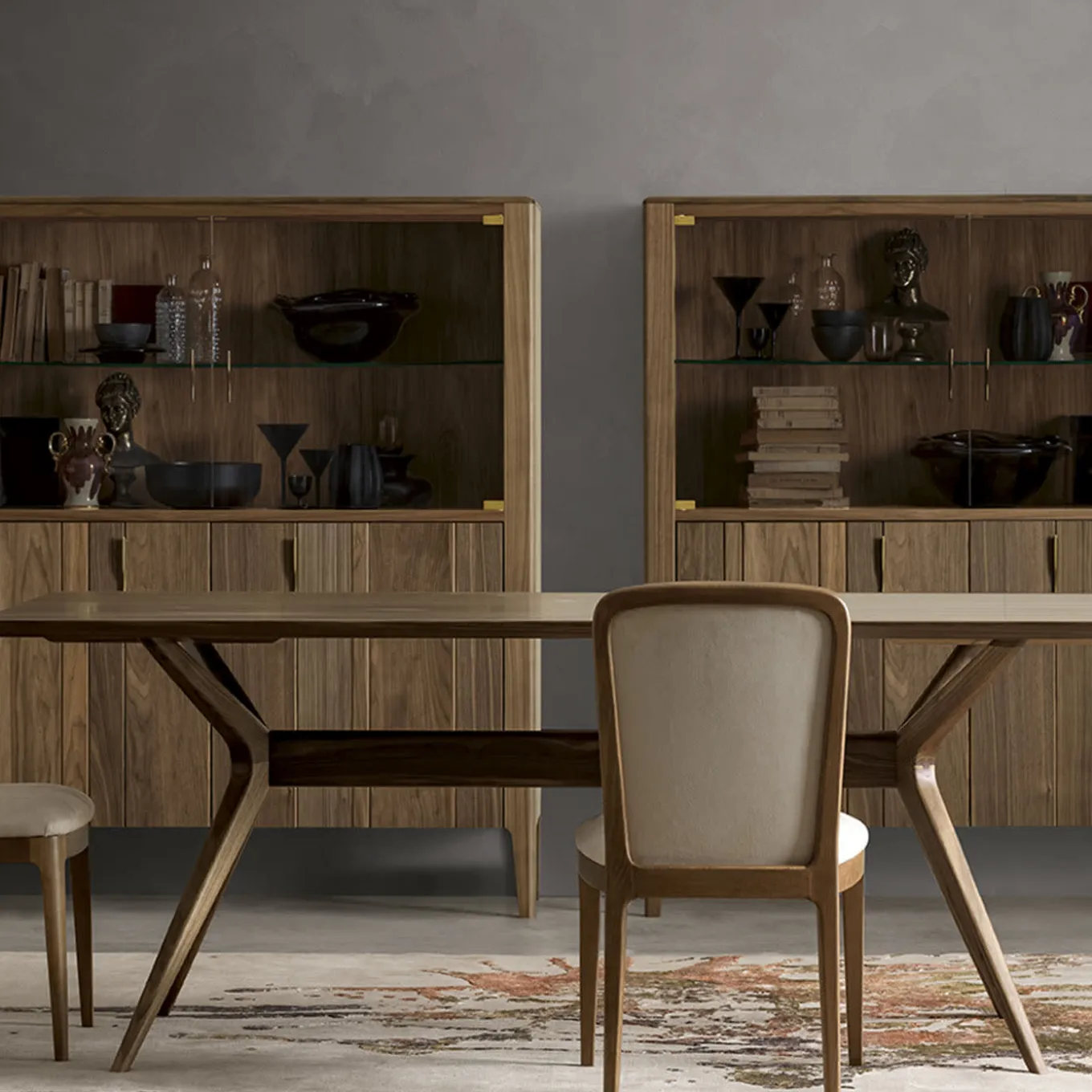 Cabinet Domino a 4 ante in vetro e noce canaletto