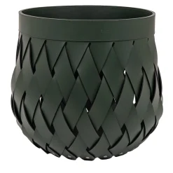 Canaria Cestino medio in pelle intrecciata verde scuro