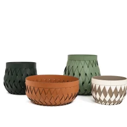 Canaria Cestino medio in pelle intrecciata verde scuro