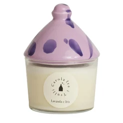 Candela profumata alla lavanda e all'iris con coperchio in ceramica