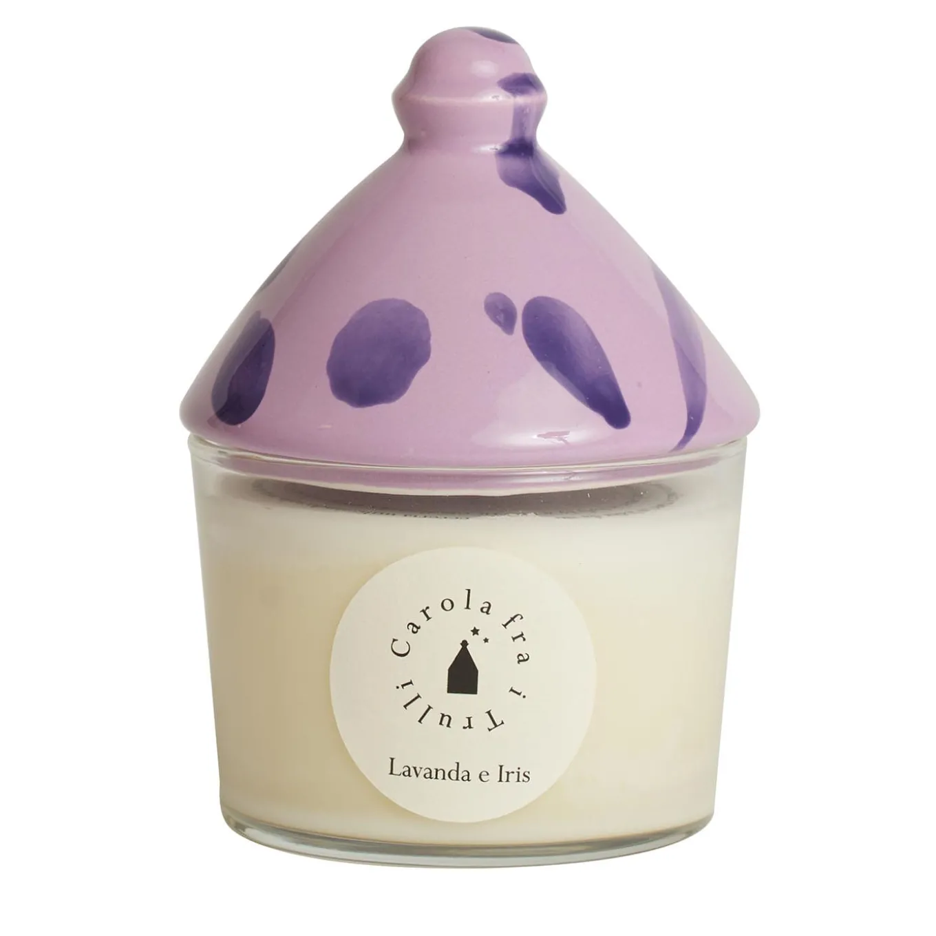 Candela profumata alla lavanda e all'iris con coperchio in ceramica