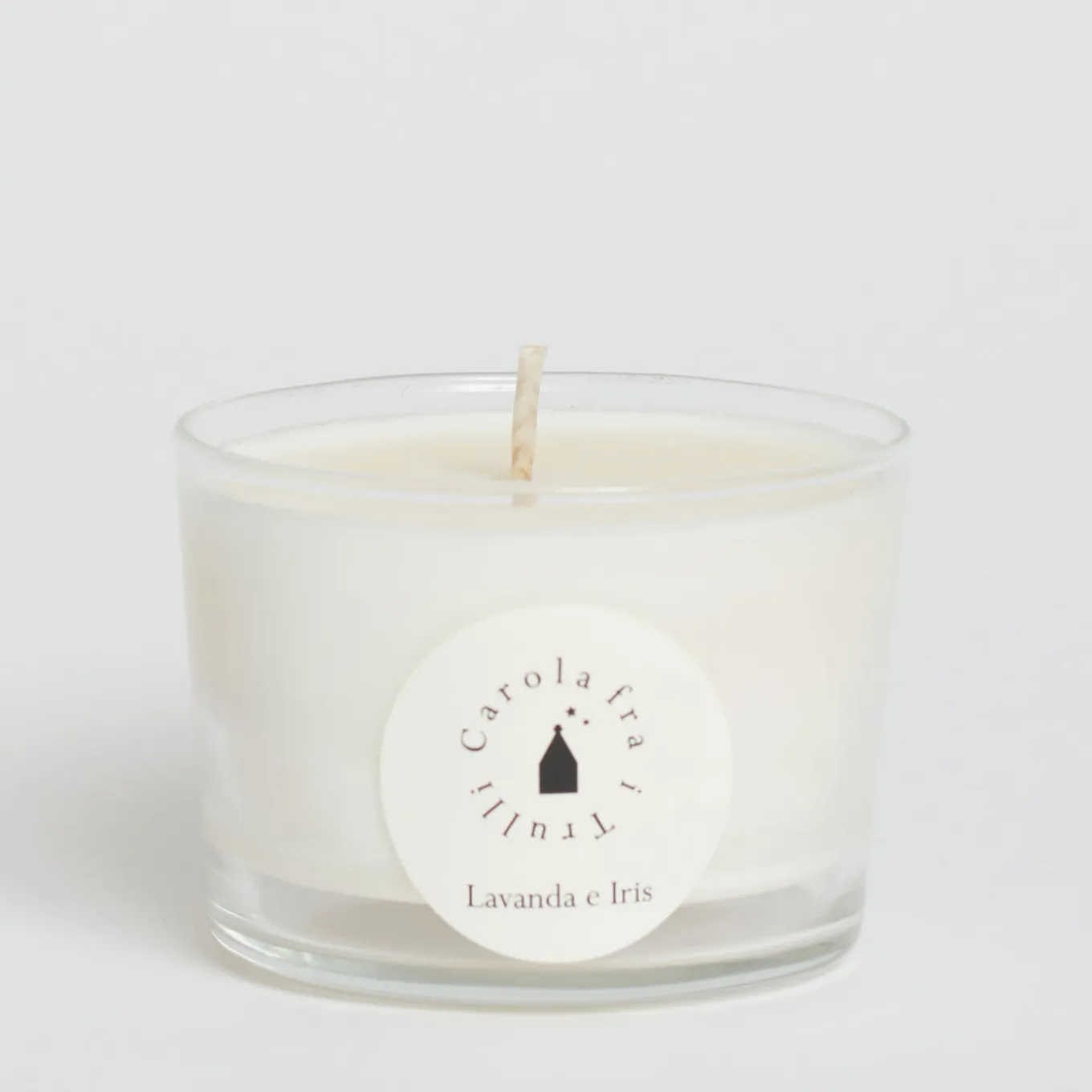 Candela profumata alla lavanda e all'iris con coperchio in ceramica