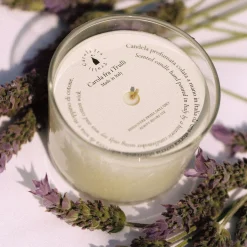 Candela profumata alla lavanda e all'iris con coperchio in ceramica