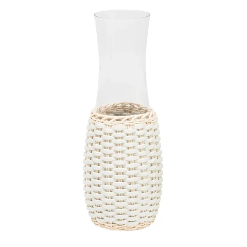 Caraffa Dijon in pelle bianca e rattan