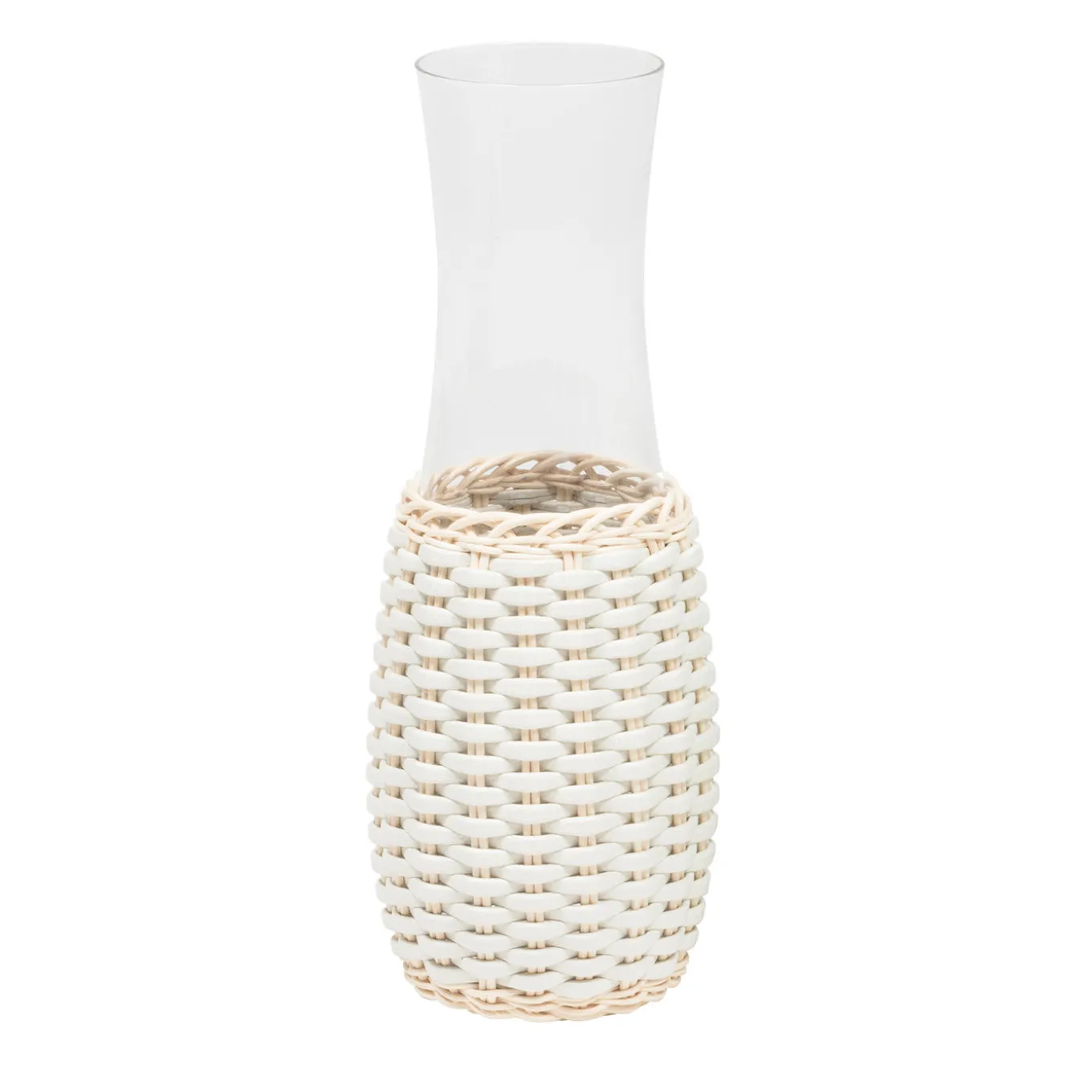 Caraffa Dijon in pelle bianca e rattan