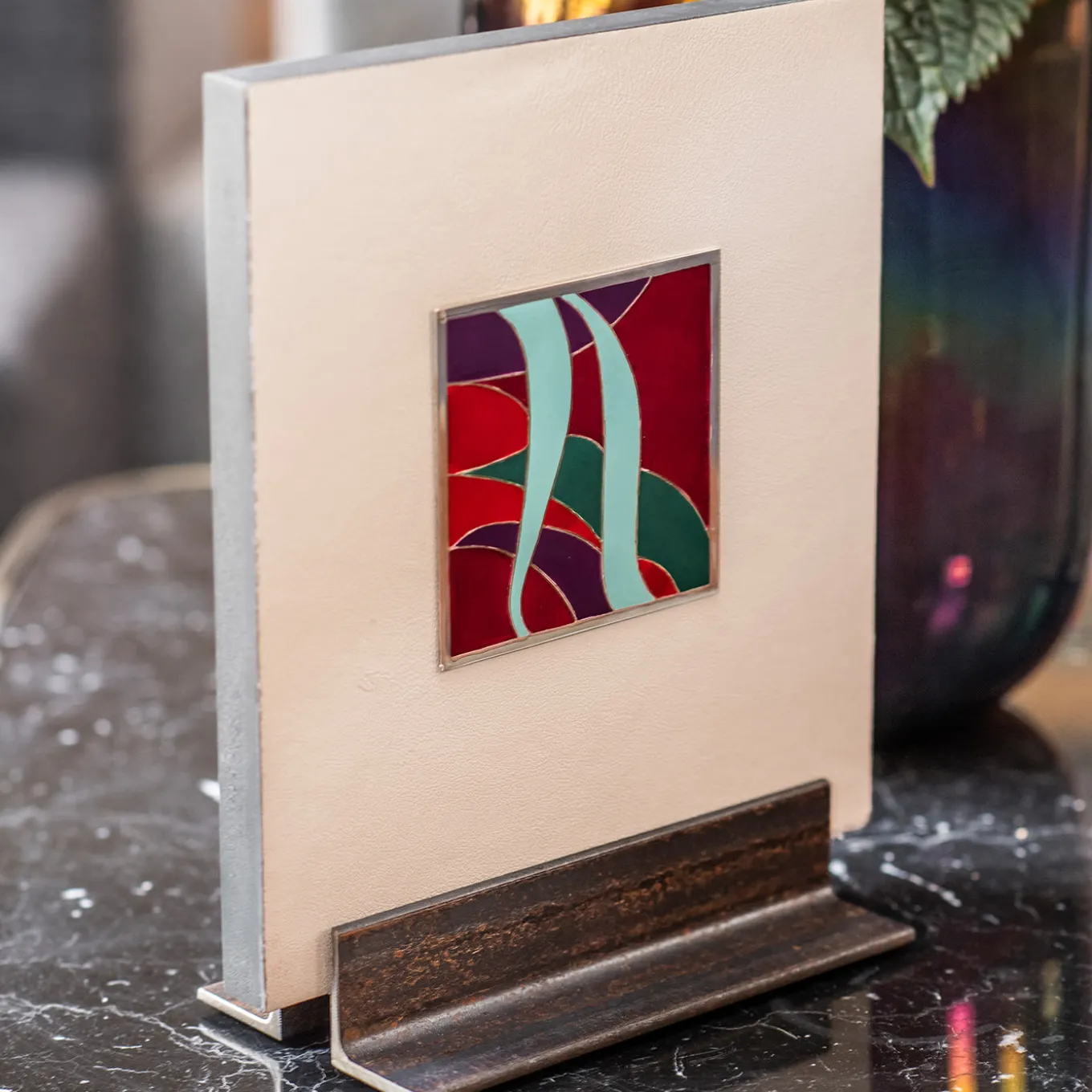 Carré Cloisonné su pelle Pezzo d'arte decorativo #14