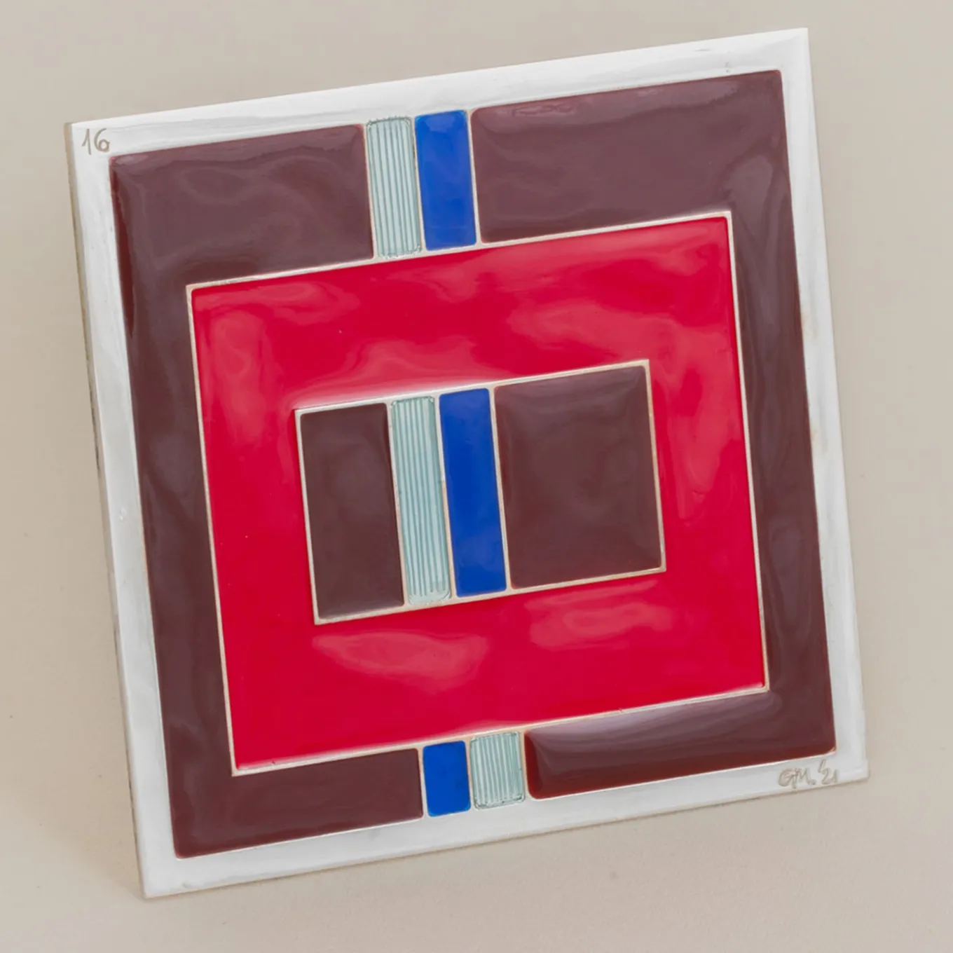 Carré Cloisonné su pelle Pezzo d'arte decorativa #16