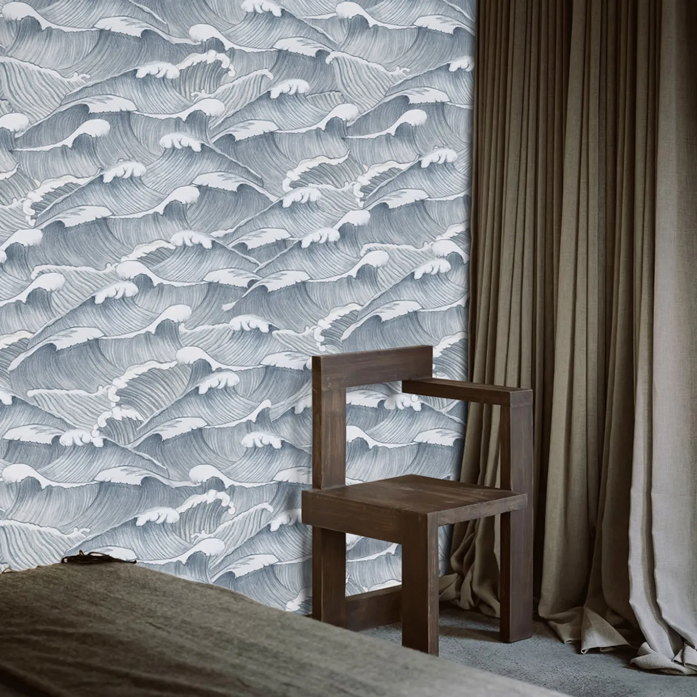 Carta da Parati Vintage con Onde Giapponesi