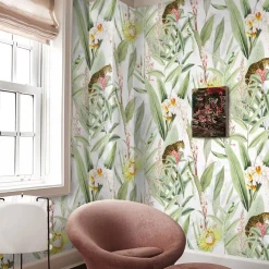 Carta da parati vintage Foresta tropicale con giaguari e pappagalli