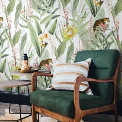 Carta da parati vintage Foresta tropicale con giaguari e pappagalli