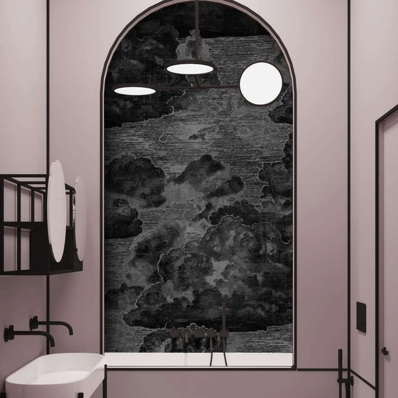 Carta da Parati Vintage Nera con Nuvole