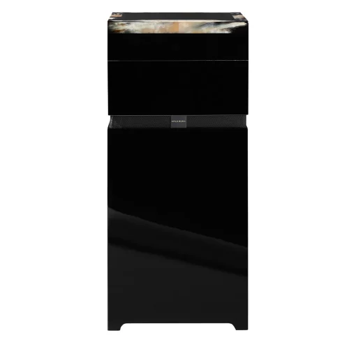 Cassa acustica Lyra in legno laccato nero lucido e corno