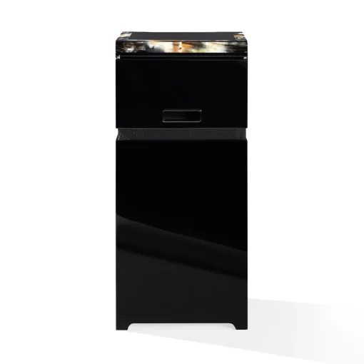 Cassa acustica Lyra in legno laccato nero lucido e corno